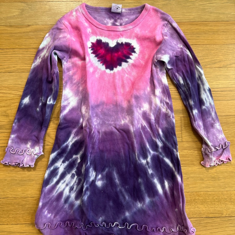 Pink and Purple Tie-Dye Dress with Heart Design